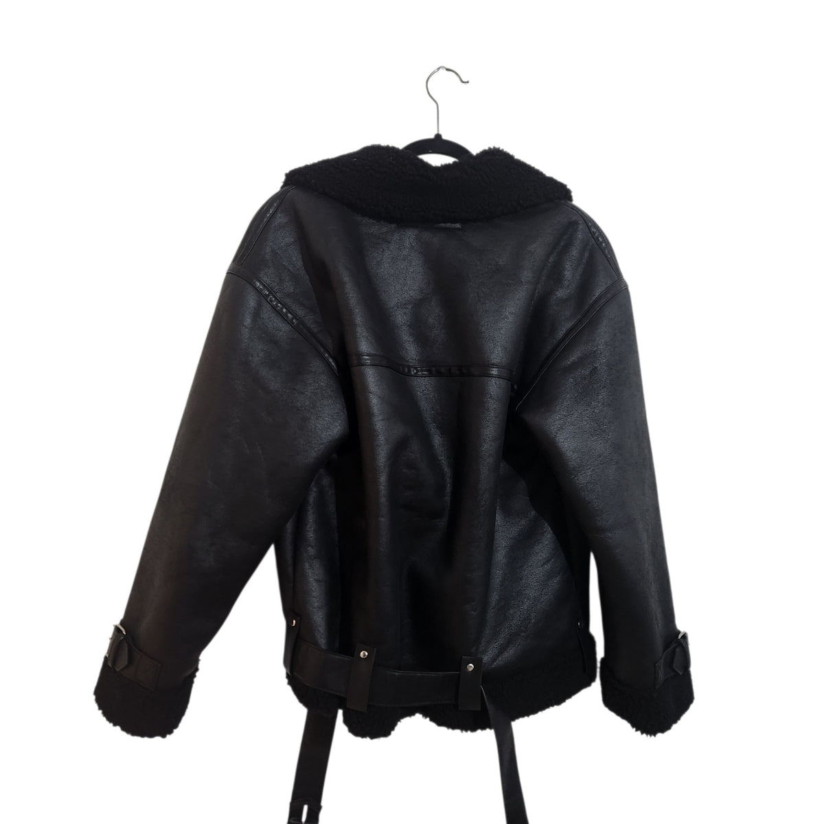 ZARA | מעיל בייקר דמוי עור עם פרווה | נשים | M | שחור