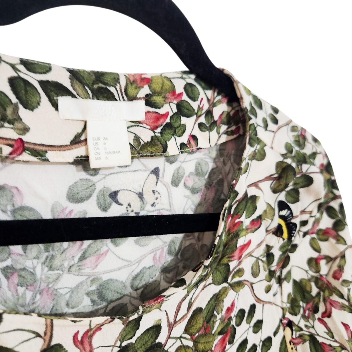 H&M | חולצה בהדפס בוטני עם פרפרים | נשים | 36