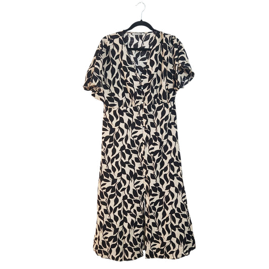 TAMNOON | שמלת מידי מכופתרת בהדפס עלים | נשים | L | שחור בז׳