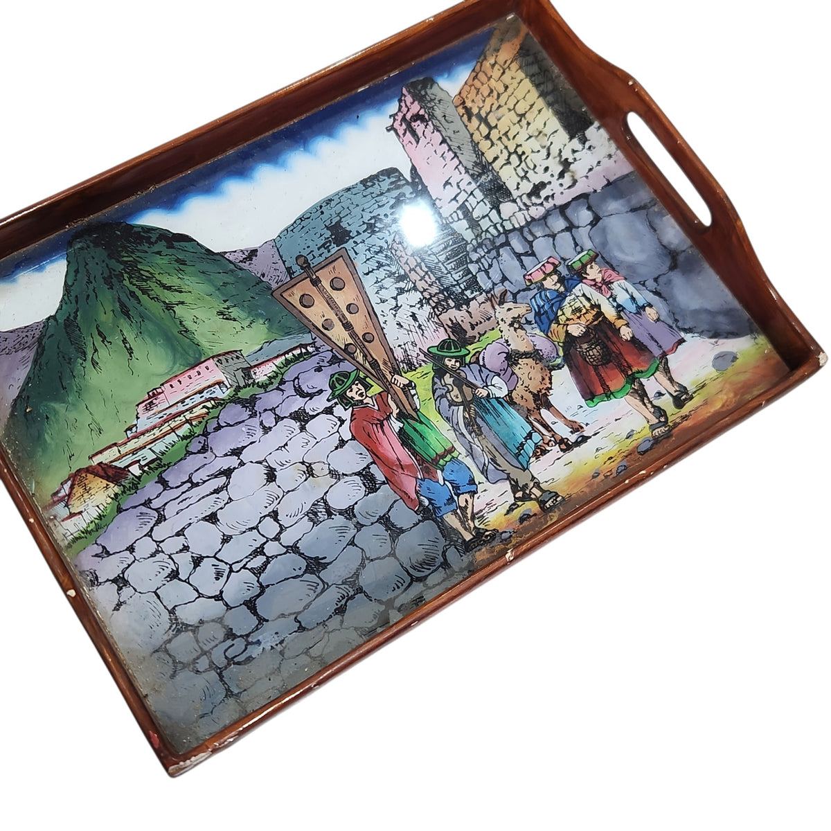 מגש עץ וינטג׳ מצויר בעבודת יד | 36×26 ס"מ