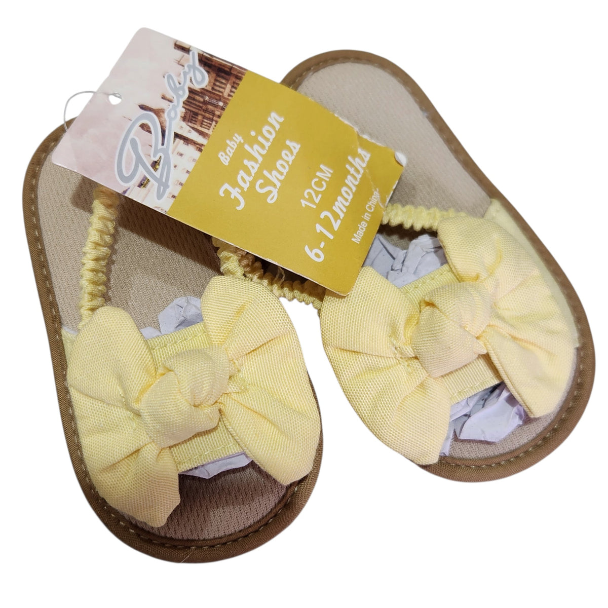 Baby Fashion Shoes | סנדלי תינוקת צהובים עם פפיונים | 6-12 חודשים