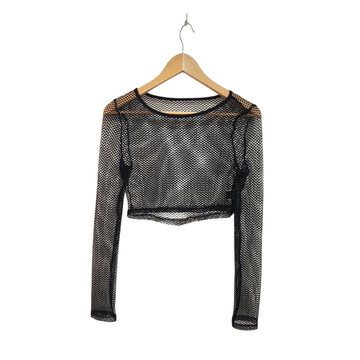 SHEIN | טופ קרופ רשת שחור שקוף עם שרוולים ארוכים | לאישה | מידה L | סגנון Y2K