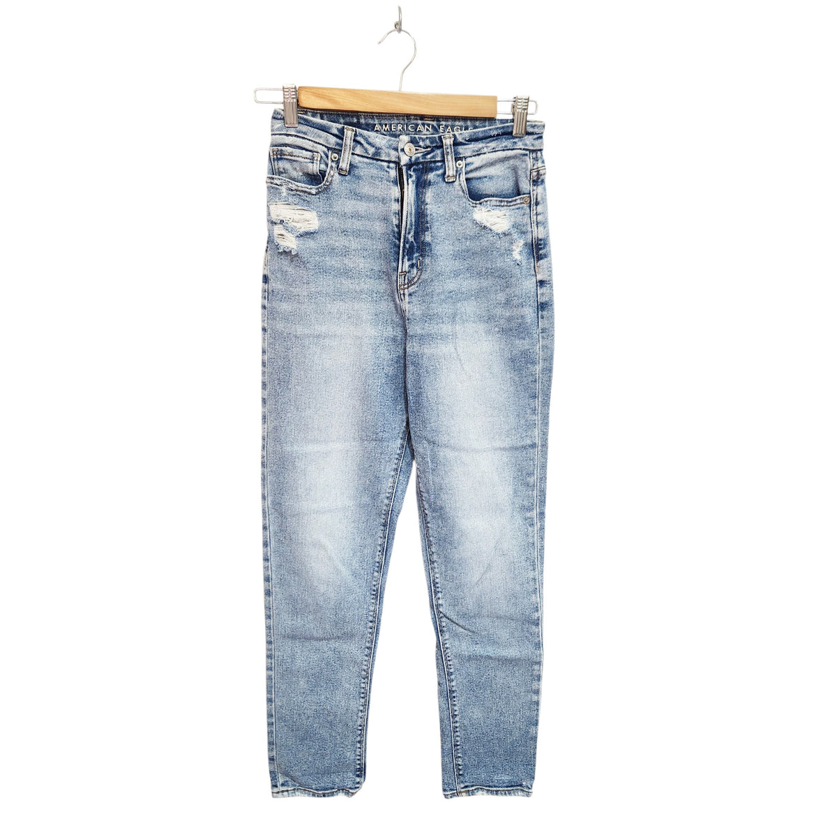 AMERICAN EAGLE | ג'ינס סקיני בגזרה גבוהה עם קרעים | לאישה | מידה 0 (XS / 32)