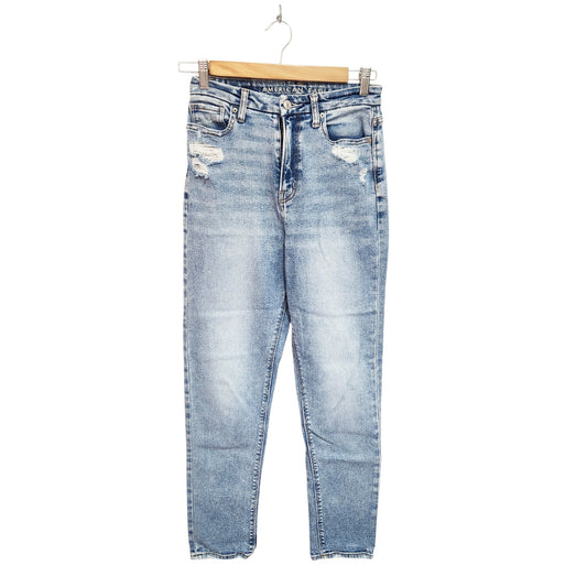 AMERICAN EAGLE | ג'ינס סקיני בגזרה גבוהה עם קרעים | לאישה | מידה 0 (XS / 32)