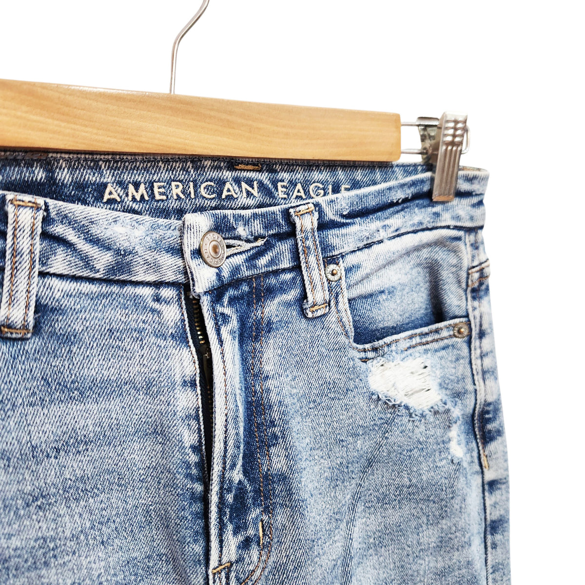 AMERICAN EAGLE | ג'ינס סקיני בגזרה גבוהה עם קרעים | לאישה | מידה 0 (XS / 32)