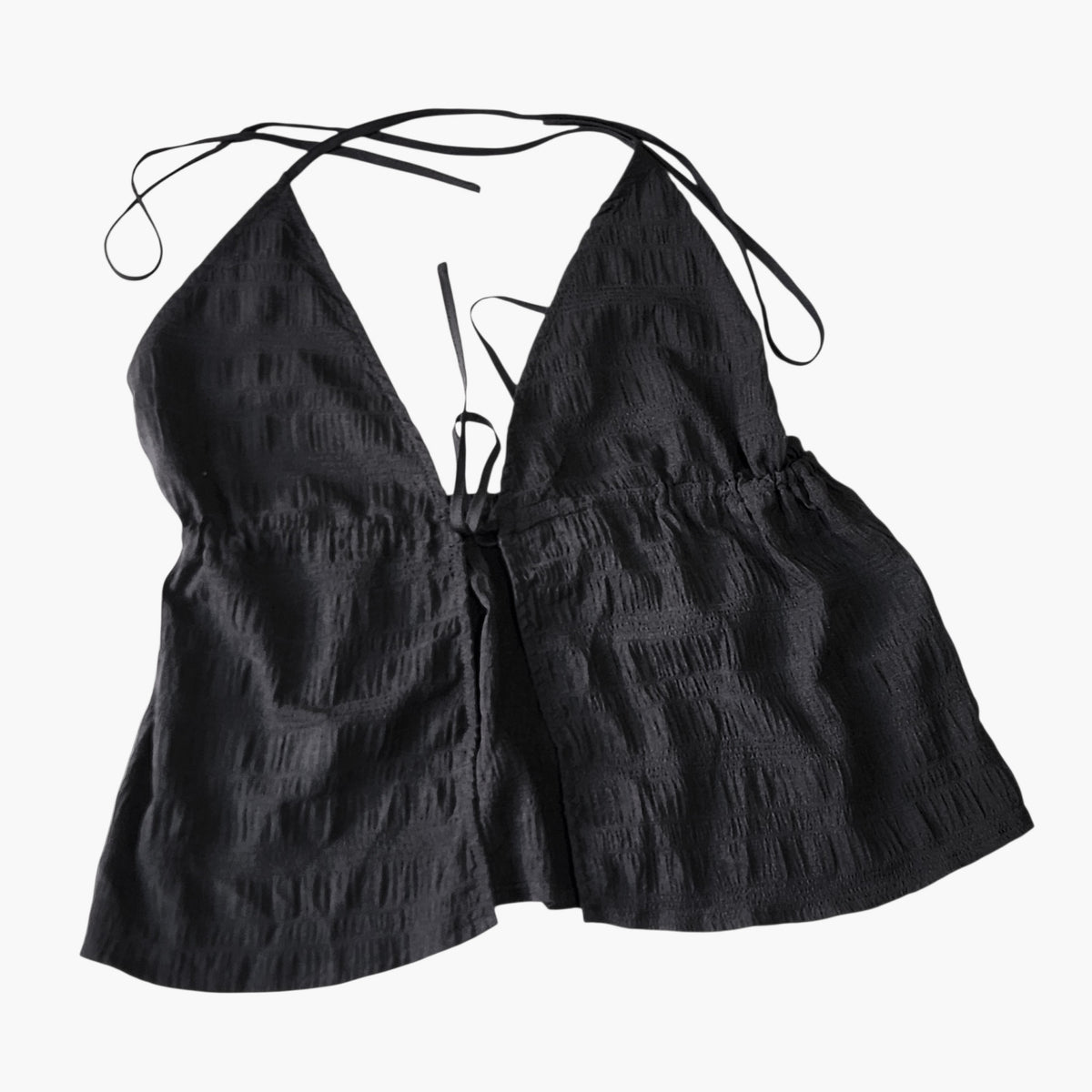 SHEIN | גופיית פפלום שחורה עם מחשוף V וקשירה | לאישה | מידה L