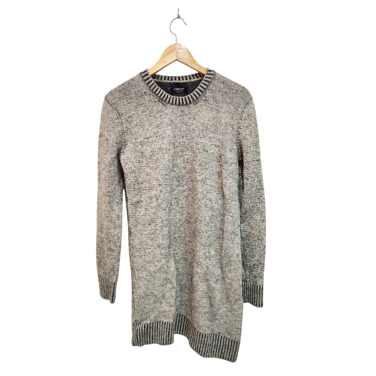 ZARA KNIT | סוודר טוניקה לאישה | מידה S (36) | אפור מלאנז'