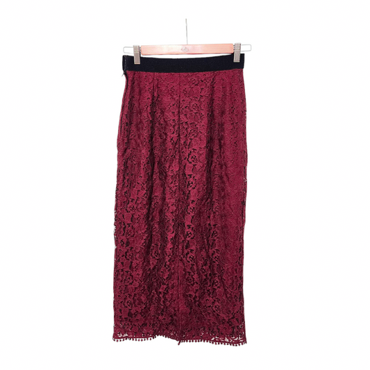 H&M חצאית תחרה בורדו לאישה מידה 36