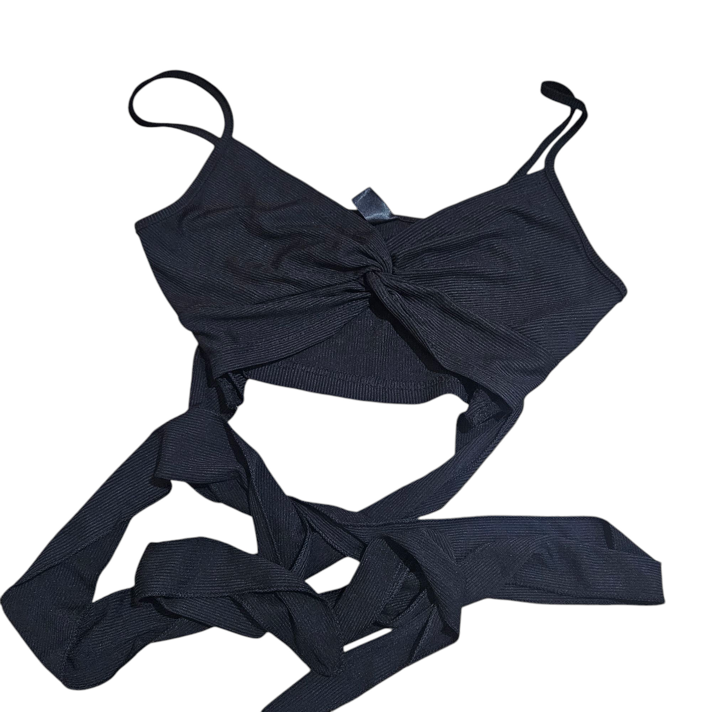 SHEIN טופ שחור עם קשירה במותן מידה S‏