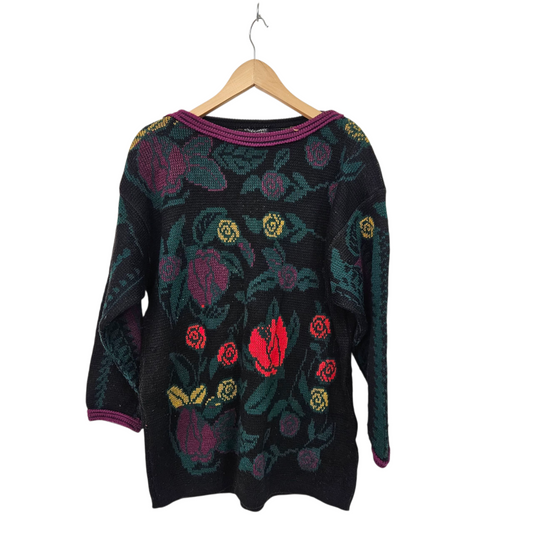 סוודר וינטג' אוברסייז עם כריות כתפיים לאישה מידה M יתאים גם למידות 40-42