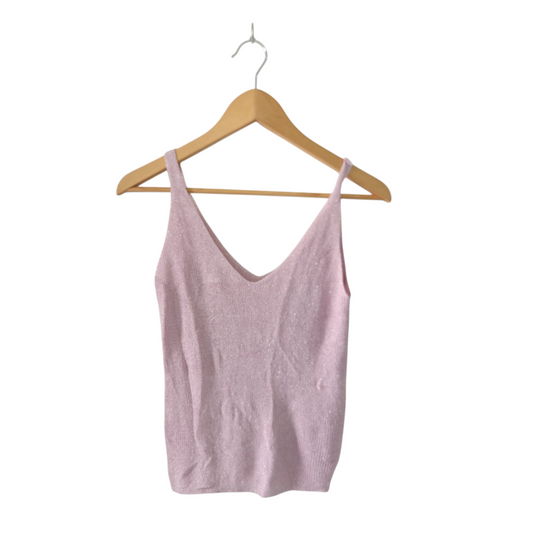 MANGO גופיית סריג ורודה נוצצת לאישה מידה S